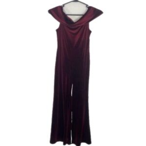 Soprano deep burgundy velvet romper wide legs